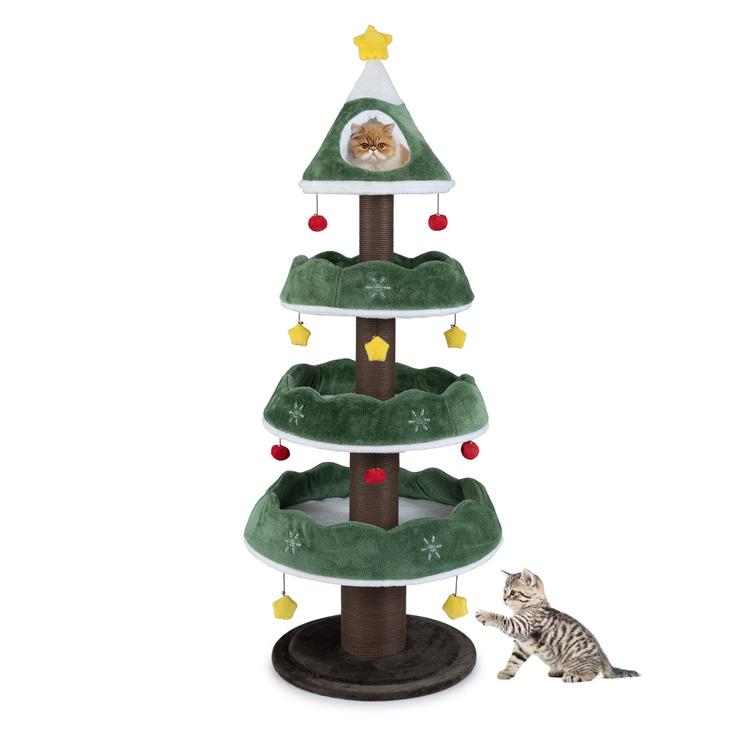 179 CM Tall Christmas Cat Tree Multi-Level Kitten Tower with 3 Plush Platforms-