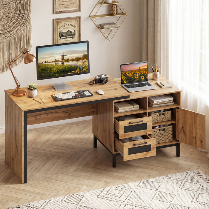 180 cm Wooden Executive Desk with Open Compartments-
