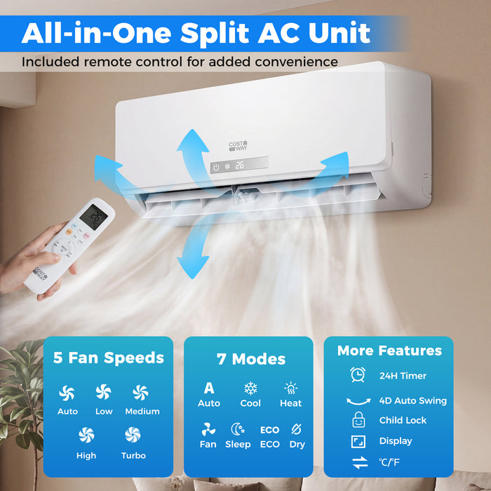 18000 BTU Mini Split Air Conditioner & Heater A++ Energy Efficient Inverter Split AC