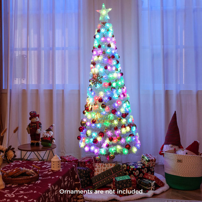 150CM Artificial Xmas Tree Pencil Tree with Treetop Star and 7 Lighting Modes-