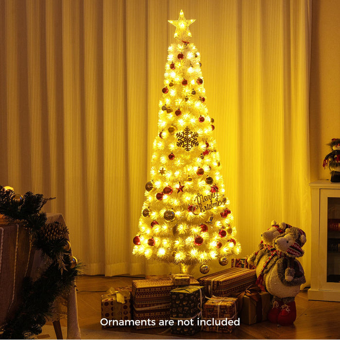 150CM Artificial Xmas Tree Pencil Tree with Treetop Star and 7 Lighting Modes-