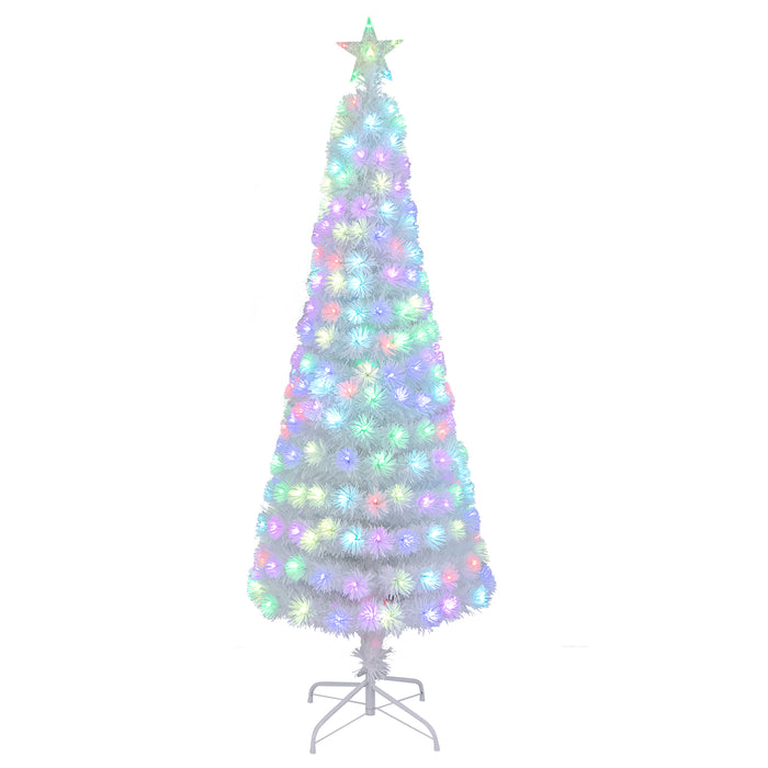 150CM Artificial Xmas Tree Pencil Tree with Treetop Star and 7 Lighting Modes-