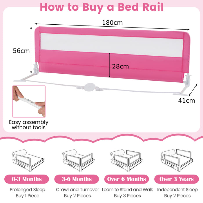 180CM Foldable Baby Bed Rail Guard with Removable Cover and Safety Strap-