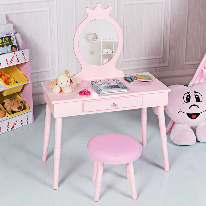Child's Dressing Table and Cushioned Stool Set-