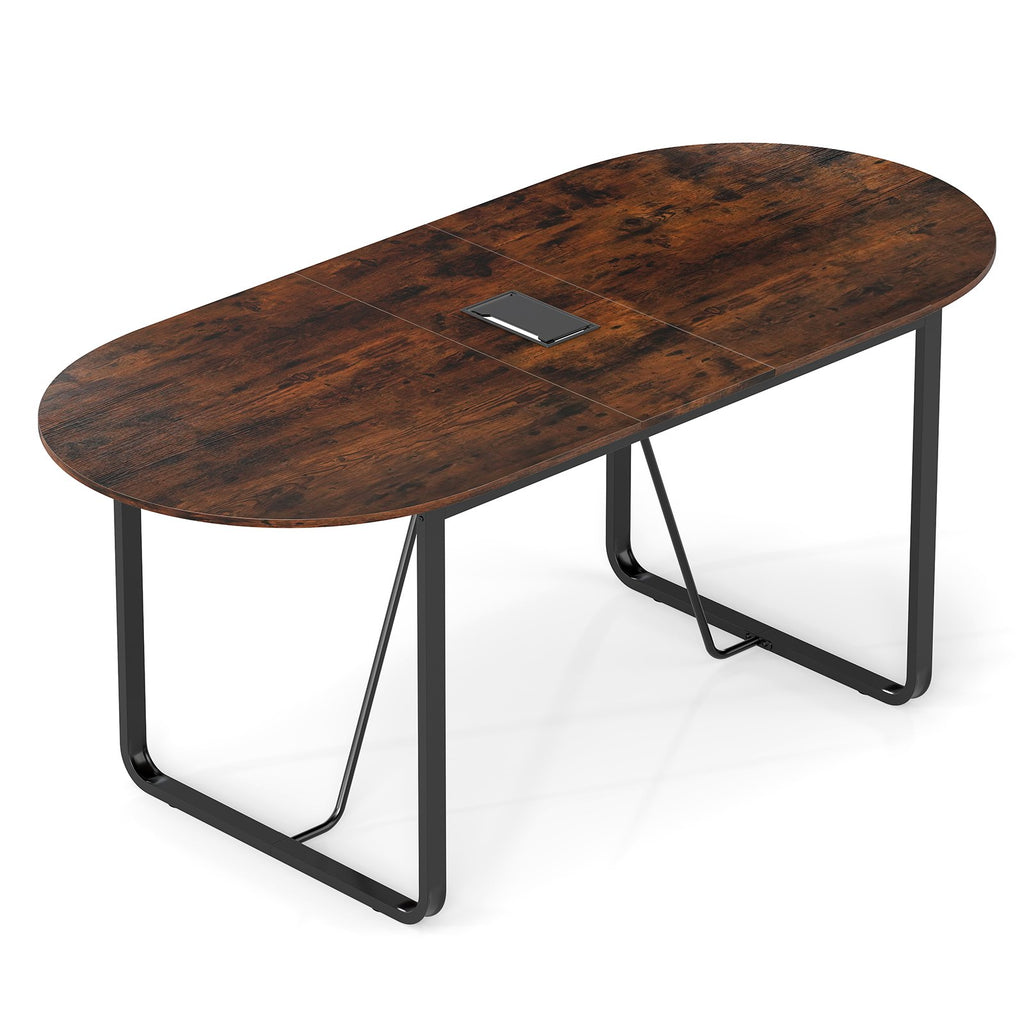 180 CM Executive Table Oval Home Office Table with Cable Management Hole-