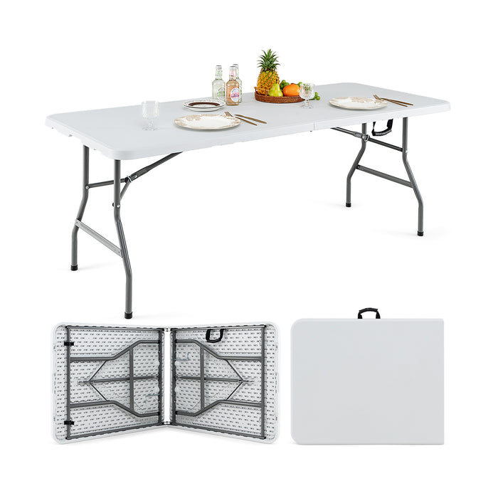Folding Plastic Dining Table 180 CM - Handle, Metal Legs, Non-slip Foot Pads - Ideal for Outdoor Gatherings and Space-saving Needs