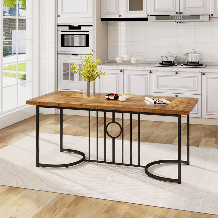 180 cm Large Dining Table for 6-8 People with Wooden Tabletop-