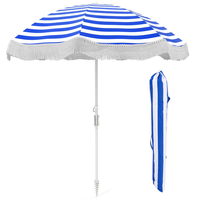 180 cm Outdoor Fringe Patio Umbrella with Carrying Bag-