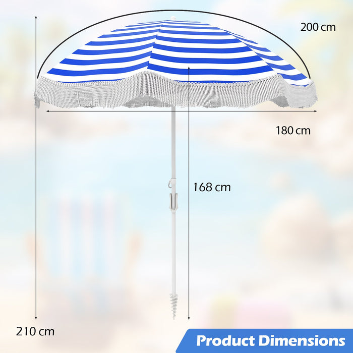 180 cm Outdoor Fringe Patio Umbrella with Carrying Bag-