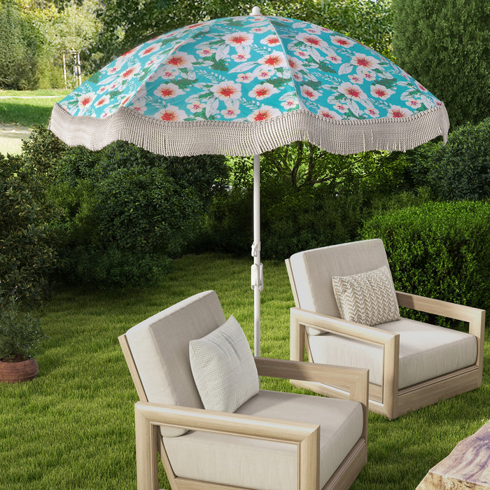 180 cm Outdoor Fringe Patio Umbrella with Carrying Bag-