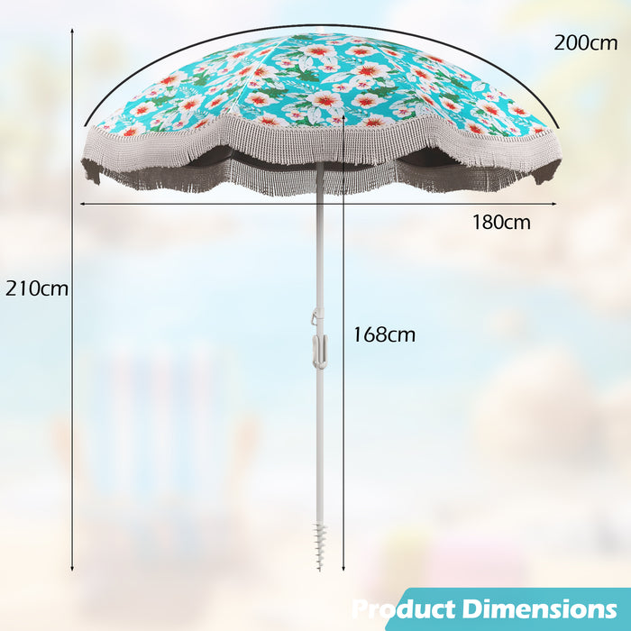 180 cm Outdoor Fringe Patio Umbrella with Carrying Bag-