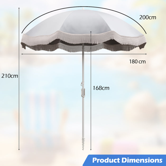 180 cm Outdoor Fringe Patio Umbrella with Carrying Bag-