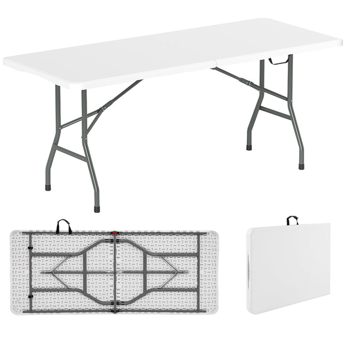 180 cm Portable Folding Dining Table with HDPE Tabletop and Safe Lock Mechanism-