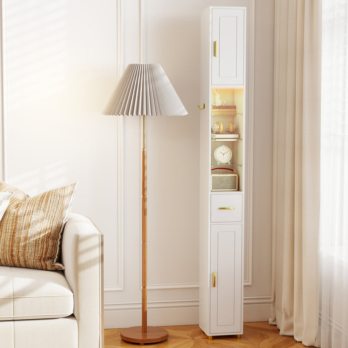 180 cm Tall Bathroom Cabinet Narrow Storage Organizer with 3 Doors and Adjustable Shelves-White