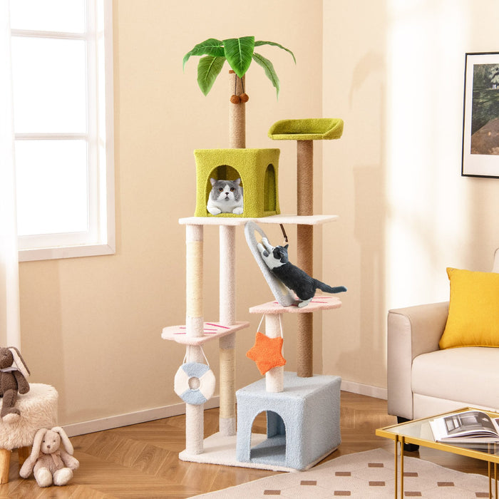 180 cm Tall Cat Tree Multi-Level Aesthetic Beach-Themed Cat Tower-