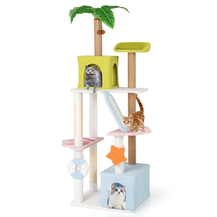 180 cm Tall Cat Tree Multi-Level Aesthetic Beach-Themed Cat Tower-