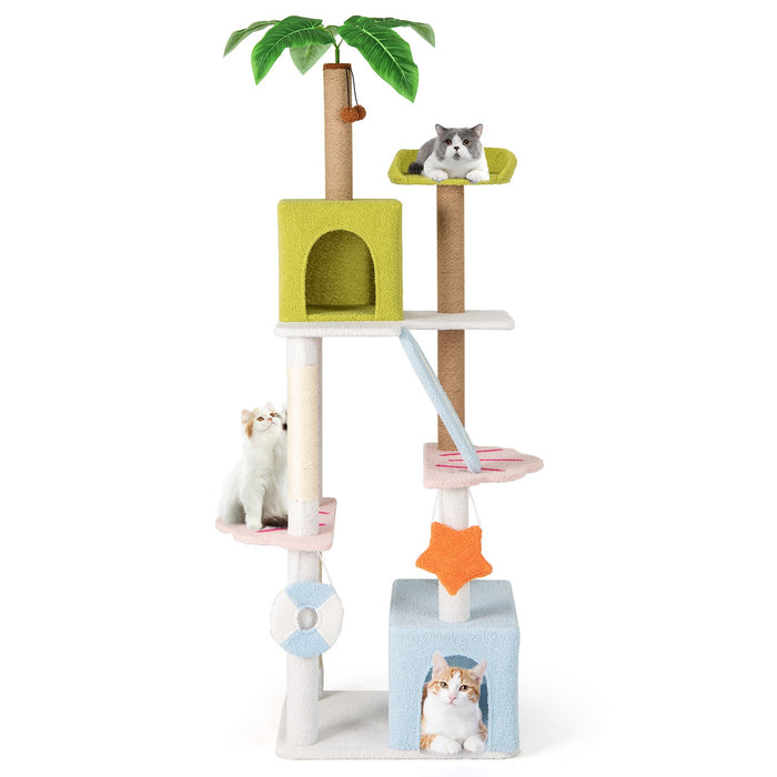 180 cm Tall Cat Tree Multi-Level Aesthetic Beach-Themed Cat Tower-