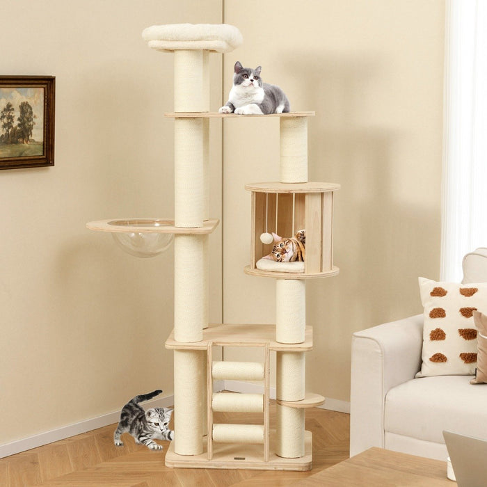 180 cm Tall Cat Tree with Cozy Perch Condo Space Capsule 12 cm Scratching Posts-