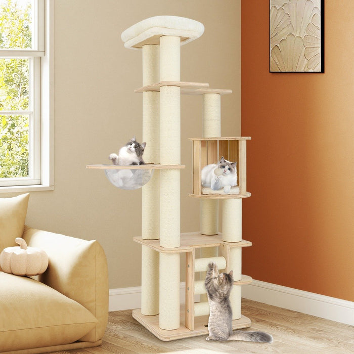 180 cm Tall Cat Tree with Cozy Perch Condo Space Capsule 12 cm Scratching Posts-