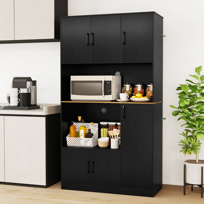 180 cm Tall Pantry Cabinet with Power Outlet and Microwave Stand-