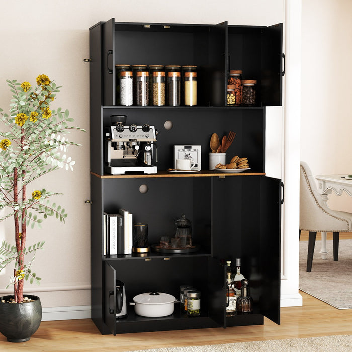 180 cm Tall Pantry Cabinet with Power Outlet and Microwave Stand-