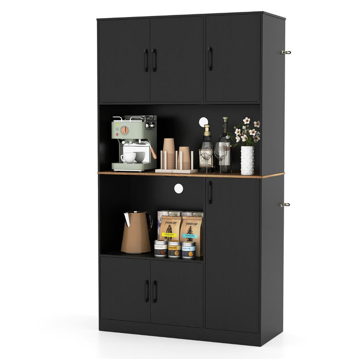180 cm Tall Pantry Cabinet with Power Outlet and Microwave Stand-