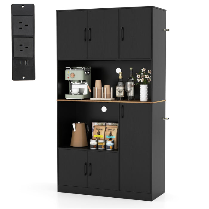 180 cm Tall Pantry Cabinet with Power Outlet and Microwave Stand-