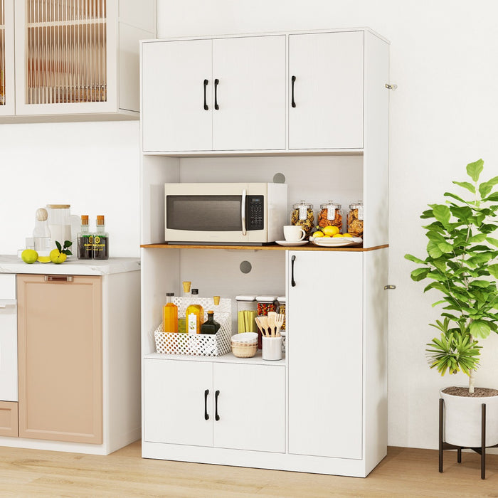180 cm Tall Pantry Cabinet with Power Outlet and Microwave Stand-