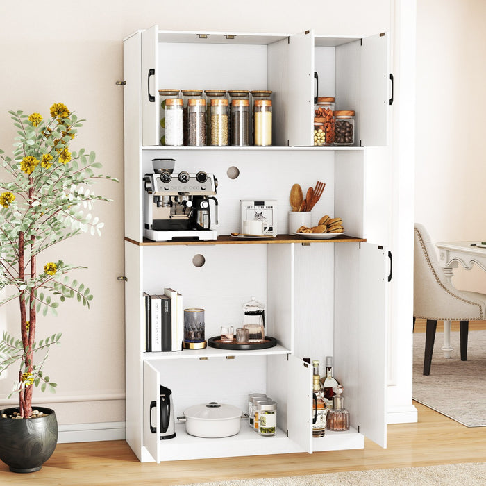 180 cm Tall Pantry Cabinet with Power Outlet and Microwave Stand-