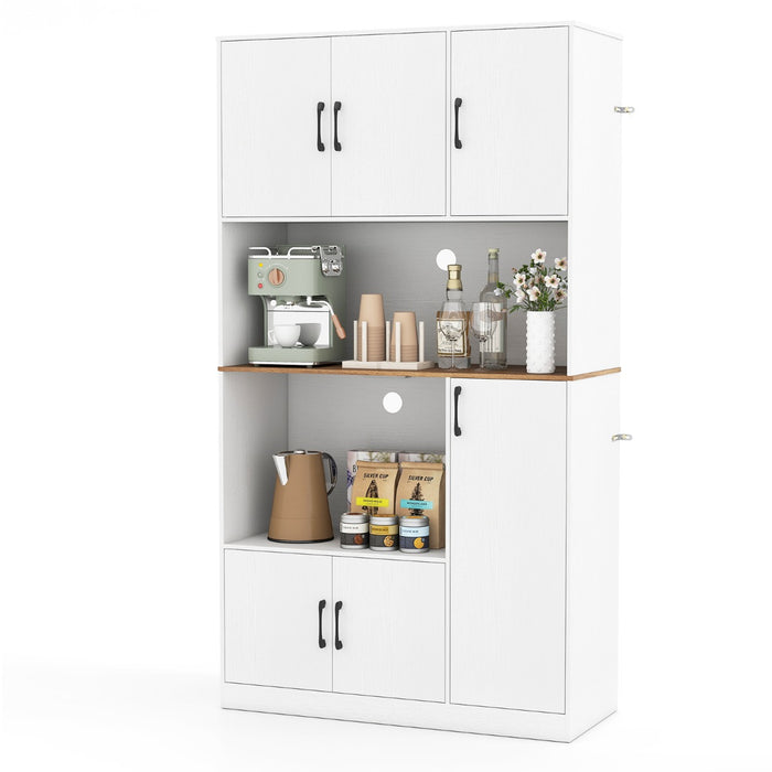 180 cm Tall Pantry Cabinet with Power Outlet and Microwave Stand-