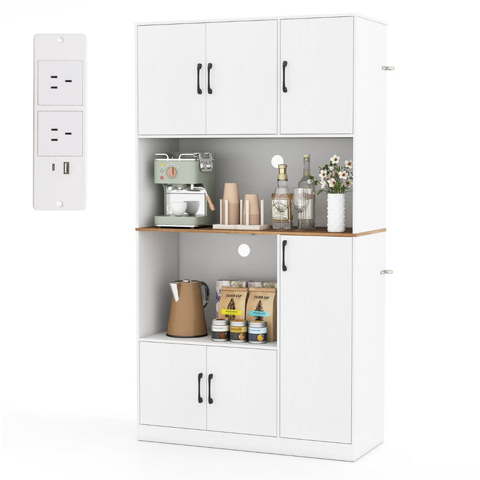 180 cm Tall Pantry Cabinet with Power Outlet and Microwave Stand-