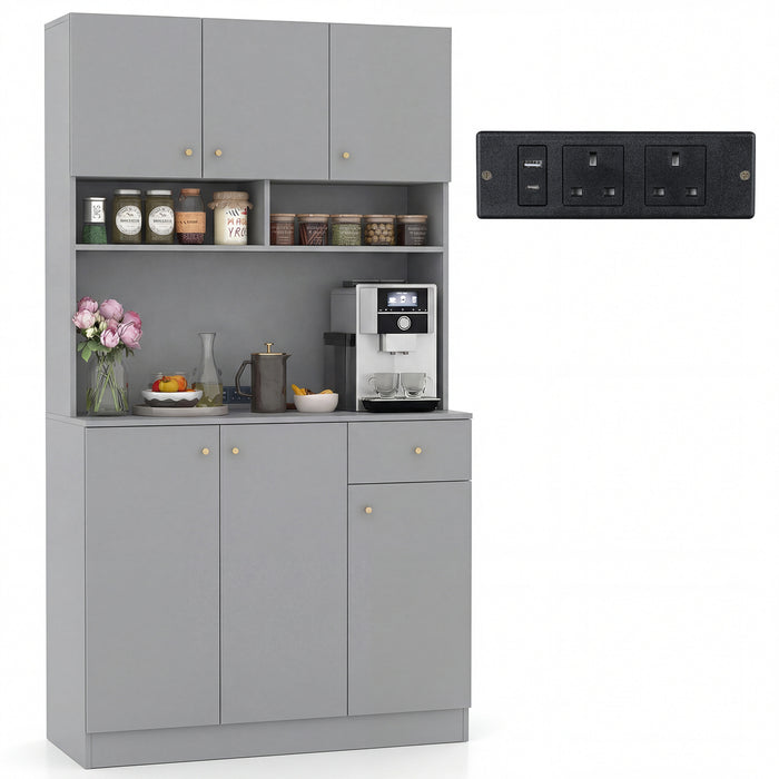 180cm Tall Pantry Cabinet with Outlets and Anti-Tipping Kits-