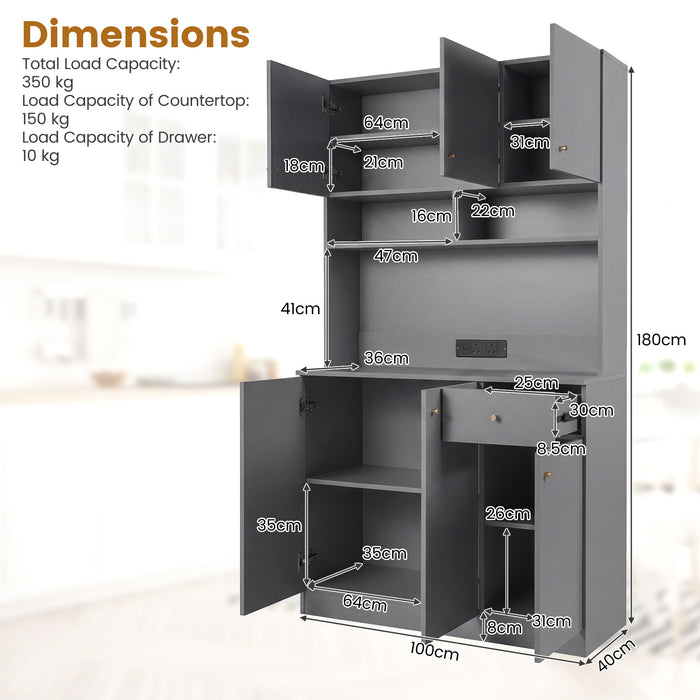 180cm Tall Pantry Cabinet with Outlets and Anti-Tipping Kits-