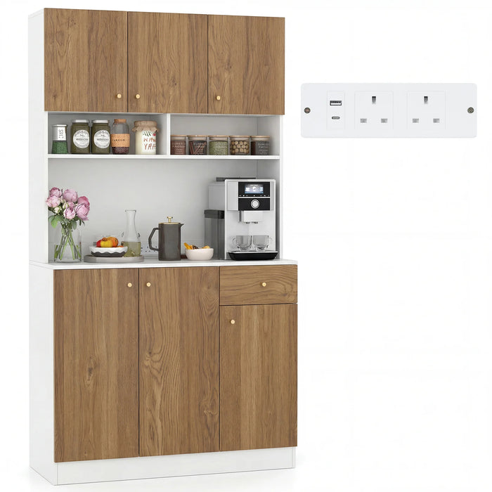180cm Tall Pantry Cabinet with Outlets and Anti-Tipping Kits-