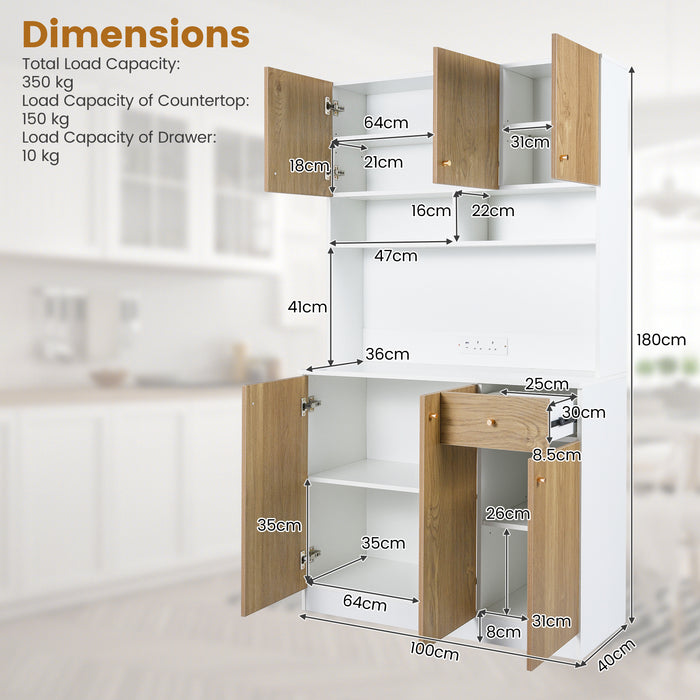180cm Tall Pantry Cabinet with Outlets and Anti-Tipping Kits-