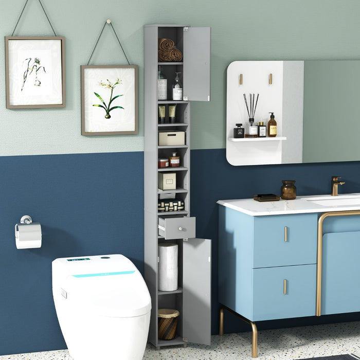 Freestanding Bathroom Cabinet - 180CM Tall, Grey, With 2 Doors and 1 Drawer - Ideal Storage Solution for Bathrooms