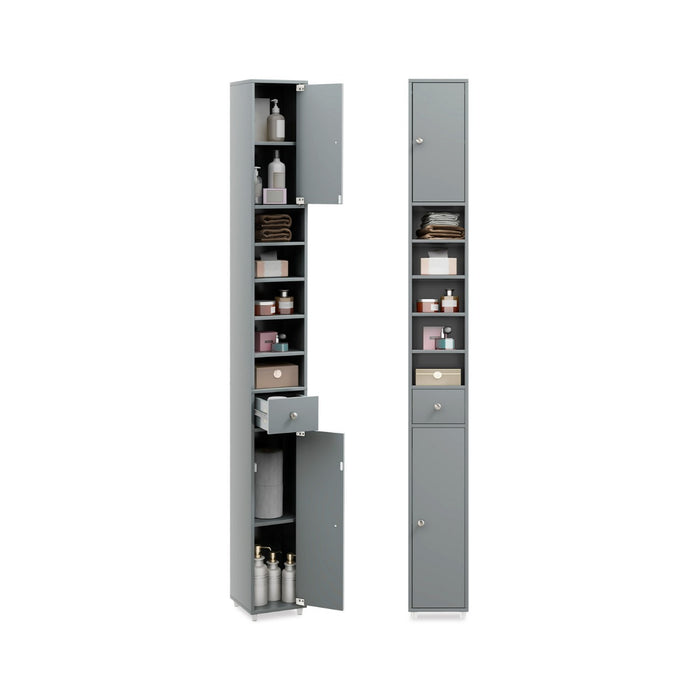 Freestanding Bathroom Cabinet - 180CM Tall, Grey, With 2 Doors and 1 Drawer - Ideal Storage Solution for Bathrooms