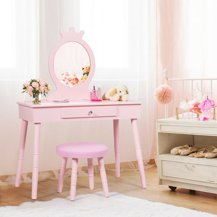 Child's Dressing Table and Cushioned Stool Set-