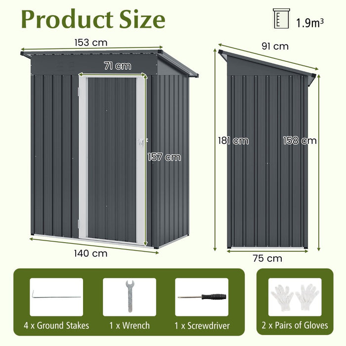 181 x 153 cm Outdoor Storage Shed with Sloped Roof 2 Vents and Lockable Door-
