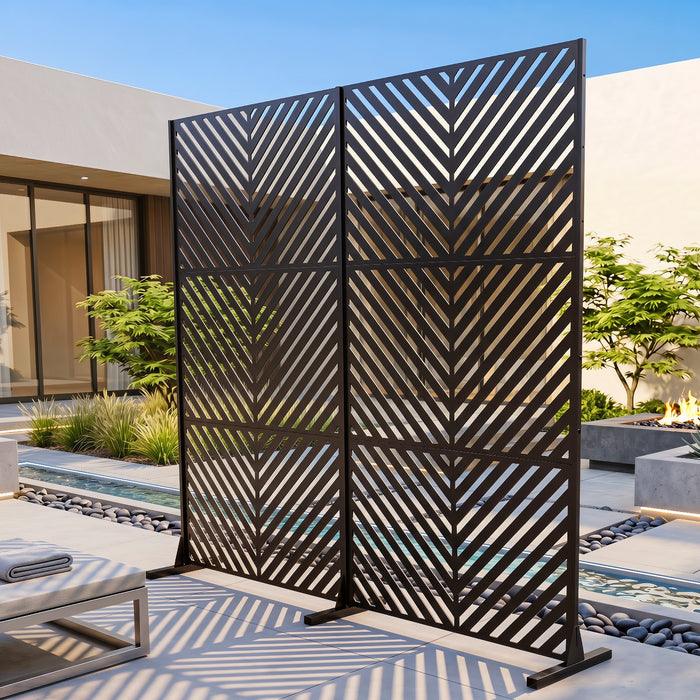 183 CM Freestanding Metal Outdoor Privacy Screen for Patio Garden-