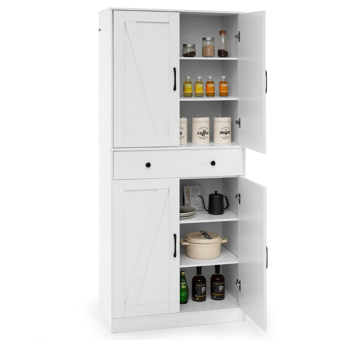 183cm Tall Kitchen Pantry with 4 Barn Doors and 3 Adjustable Shelves-White