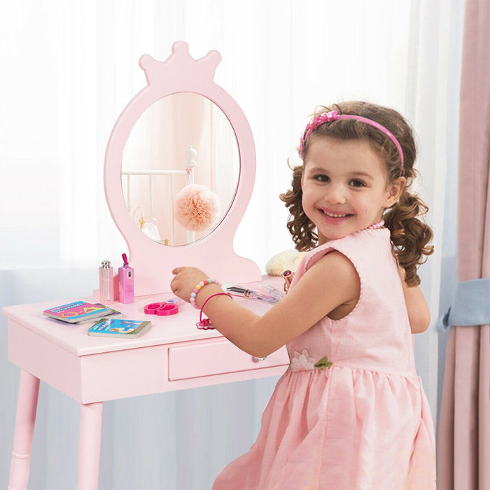Child's Dressing Table and Cushioned Stool Set-