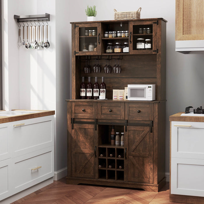 184cm Coffee Bar Cabinet Sideboard Cupboard with Wine Bottle Rack-