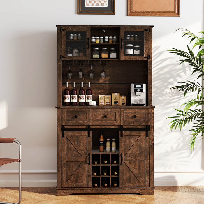184cm Coffee Bar Cabinet Sideboard Cupboard with Wine Bottle Rack-