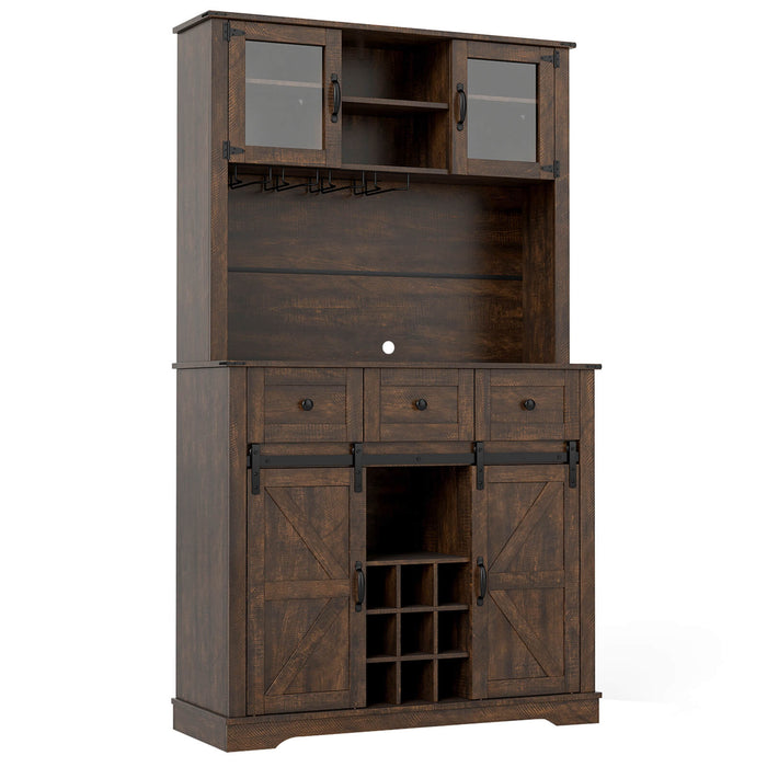 184cm Coffee Bar Cabinet Sideboard Cupboard with Wine Bottle Rack-