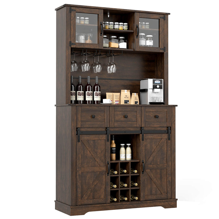 184cm Coffee Bar Cabinet Sideboard Cupboard with Wine Bottle Rack-