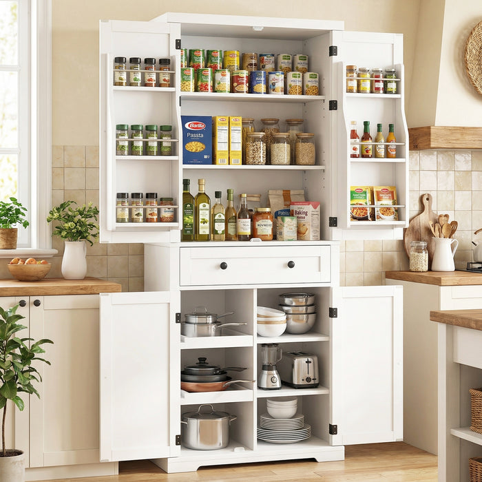 184 cm Kitchen Pantry Cabinet with Large Drawer and 6 Door Shelves-