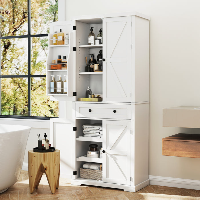 184 cm Kitchen Pantry Cabinet with Large Drawer and 6 Door Shelves-
