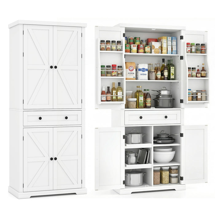 184 cm Kitchen Pantry Cabinet with Large Drawer and 6 Door Shelves-