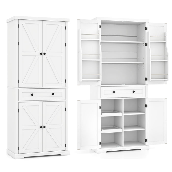 184 cm Kitchen Pantry Cabinet with Large Drawer and 6 Door Shelves-